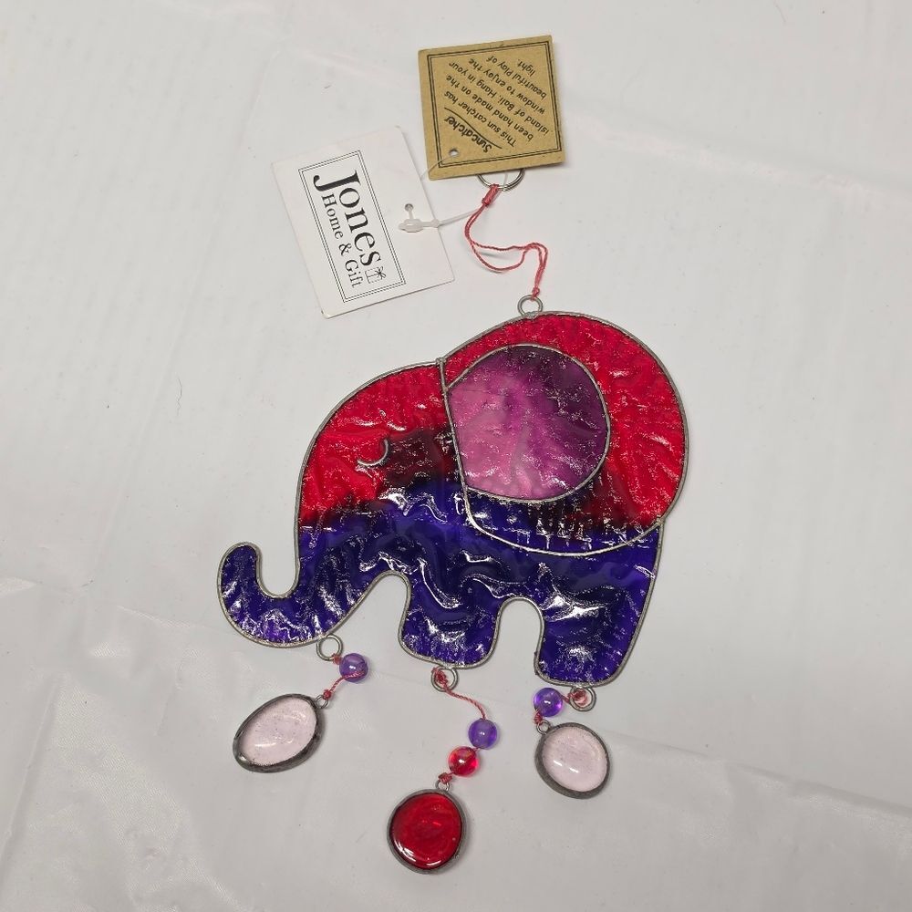 Stained Glass Elephant Suncatcher Purple Red Sun Catcher Handmade On Bali NWT